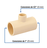 Tee reducida de CPVC, 1' x 1' x 1/2' - CPVC-725 / 45074 Tee reducida de CPVC, 1' x 1' x 1/2' - CPVC-725 / 45074