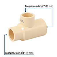 Tee reducida de CPVC, 3/4' x 1/2' x 1/2' - CPVC-723 / 45073 Tee reducida de CPVC, 3/4' x 1/2' x 1/2' - CPVC-723 / 45073