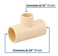 Tee reducida de CPVC, 3/4' x 3/4' x 1/2' - CPVC-722 / 45072 Tee reducida de CPVC, 3/4' x 3/4' x 1/2' - CPVC-722 / 45072
