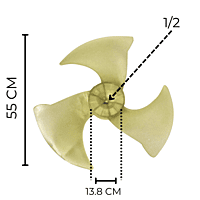 Aspa Condensador para Minisplit Mirage Largo 55 cm Ancho 13.8 cm Flecha 1/2, 3 Hojas - 10335014