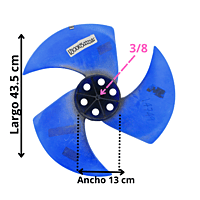 Aspa Condensador para Minisplit Mirage 1.5 Ton Largo 42.3cm Ancho Aro 13cm Flecha 5/16 CCW izquierda 3 Hojas - 12100105000026