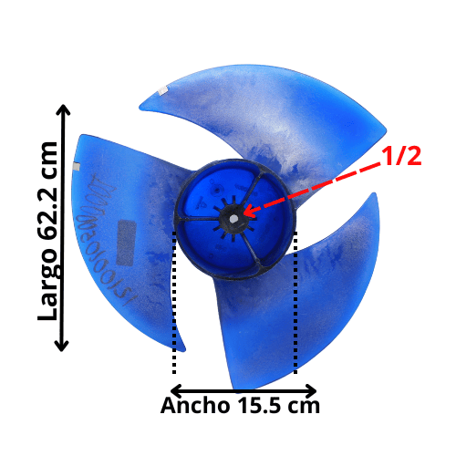 Aspa Condensador Para Minisplit Mirage 1.5T, Diametro Externo 46.2Cm, Centro 15.5Cm, Flecha 1/2, 3 Hojas - 12100105000001