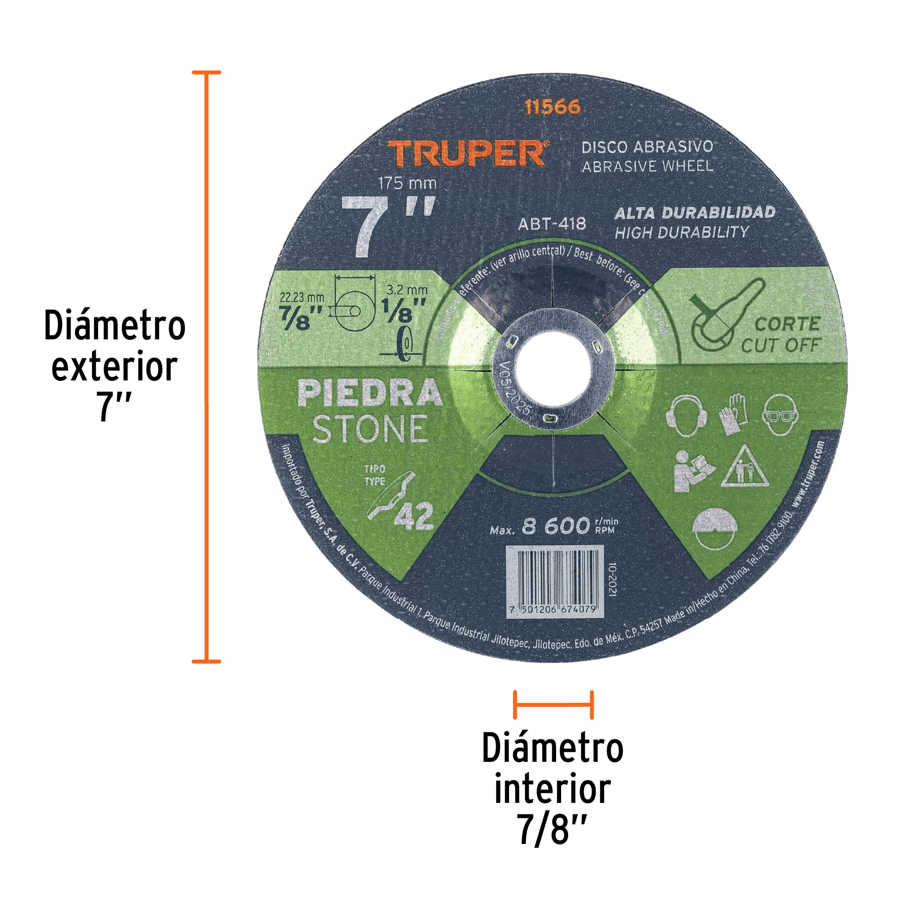 Disco para corte de piedra, tipo 42, diámetro 7' - ABT-418 / 11566