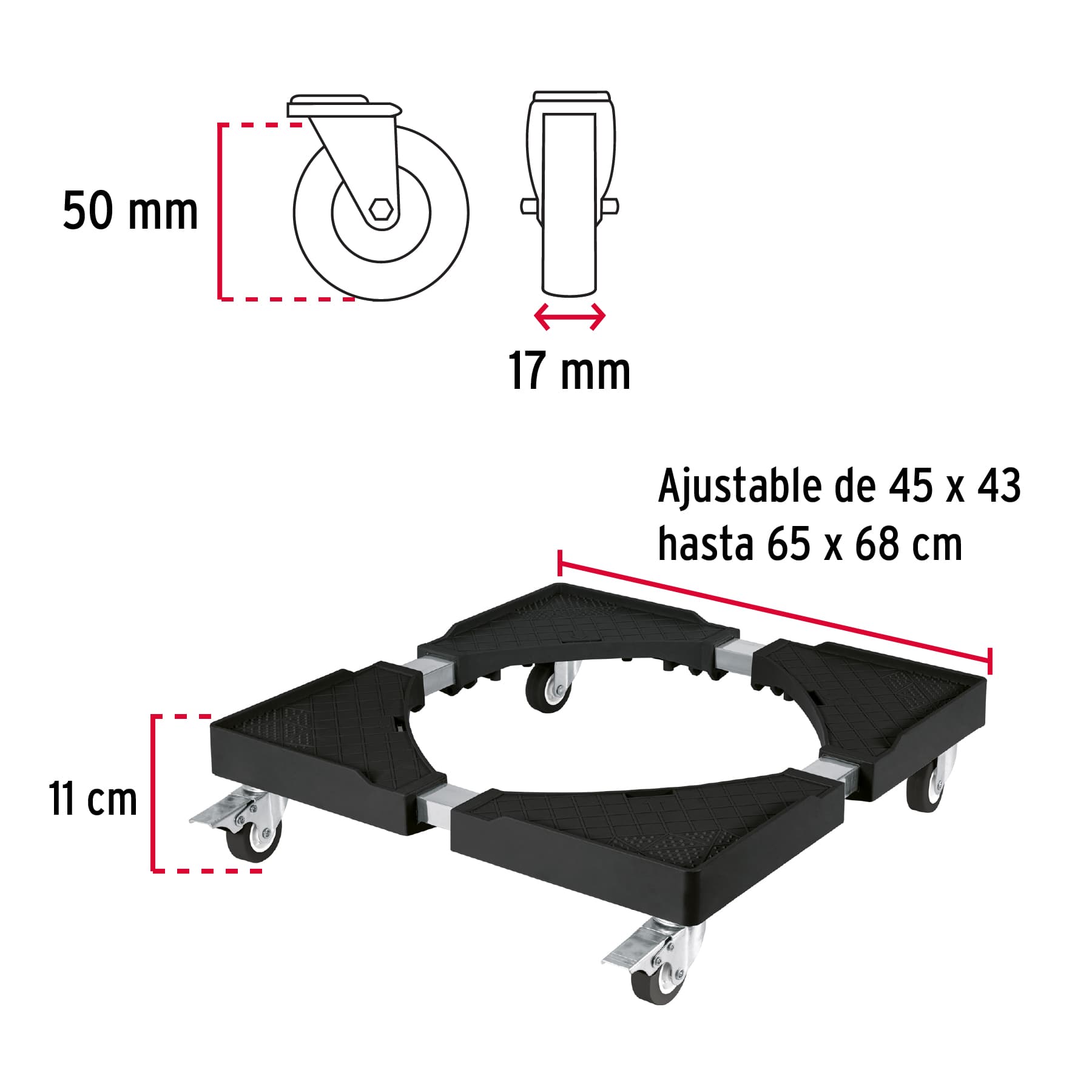 Base con ruedas ajustable para línea blanca, Fiero 49301 - BARU-45