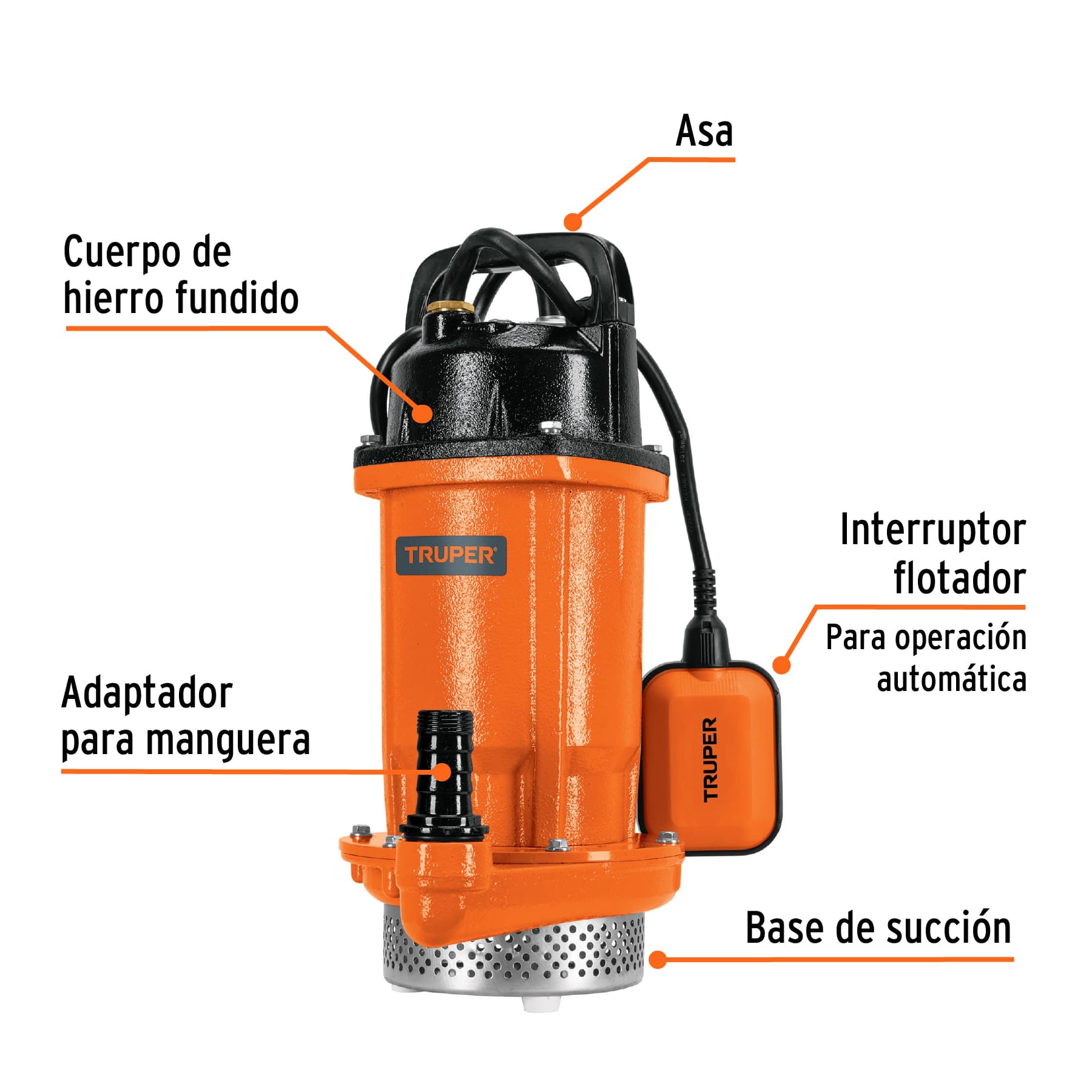 Bomba sumergible de hierro fundido para agua limpia 1 HP - BOS-1LH / 100171