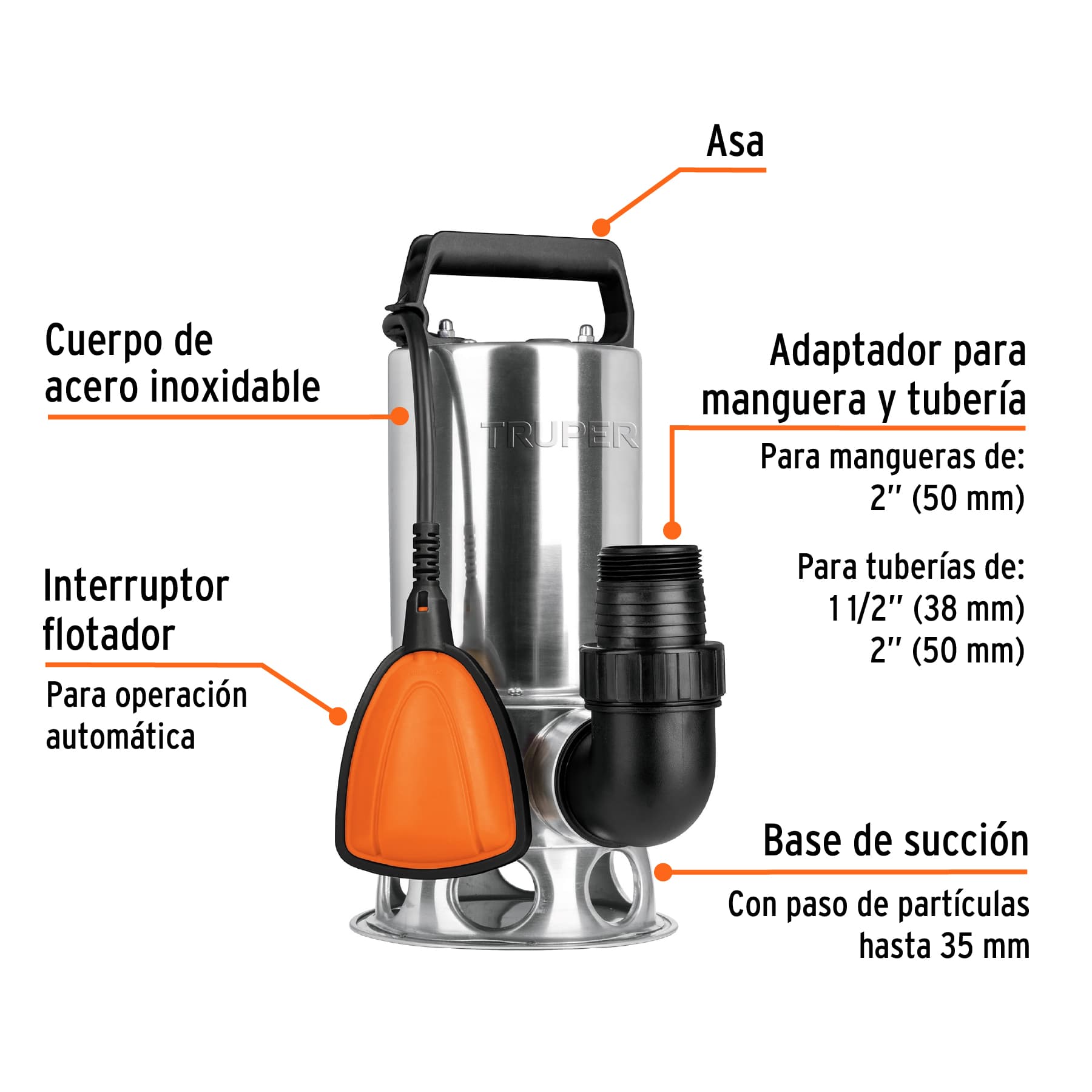 Bomba sumergible metálica para agua sucia 1 HP - BOS-1SM / 12607