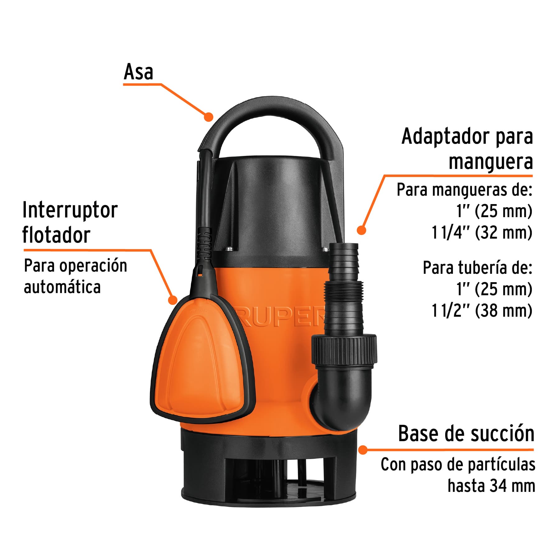 Bomba sumergible plástica para agua sucia 1 HP - BOS-1SP / 12603