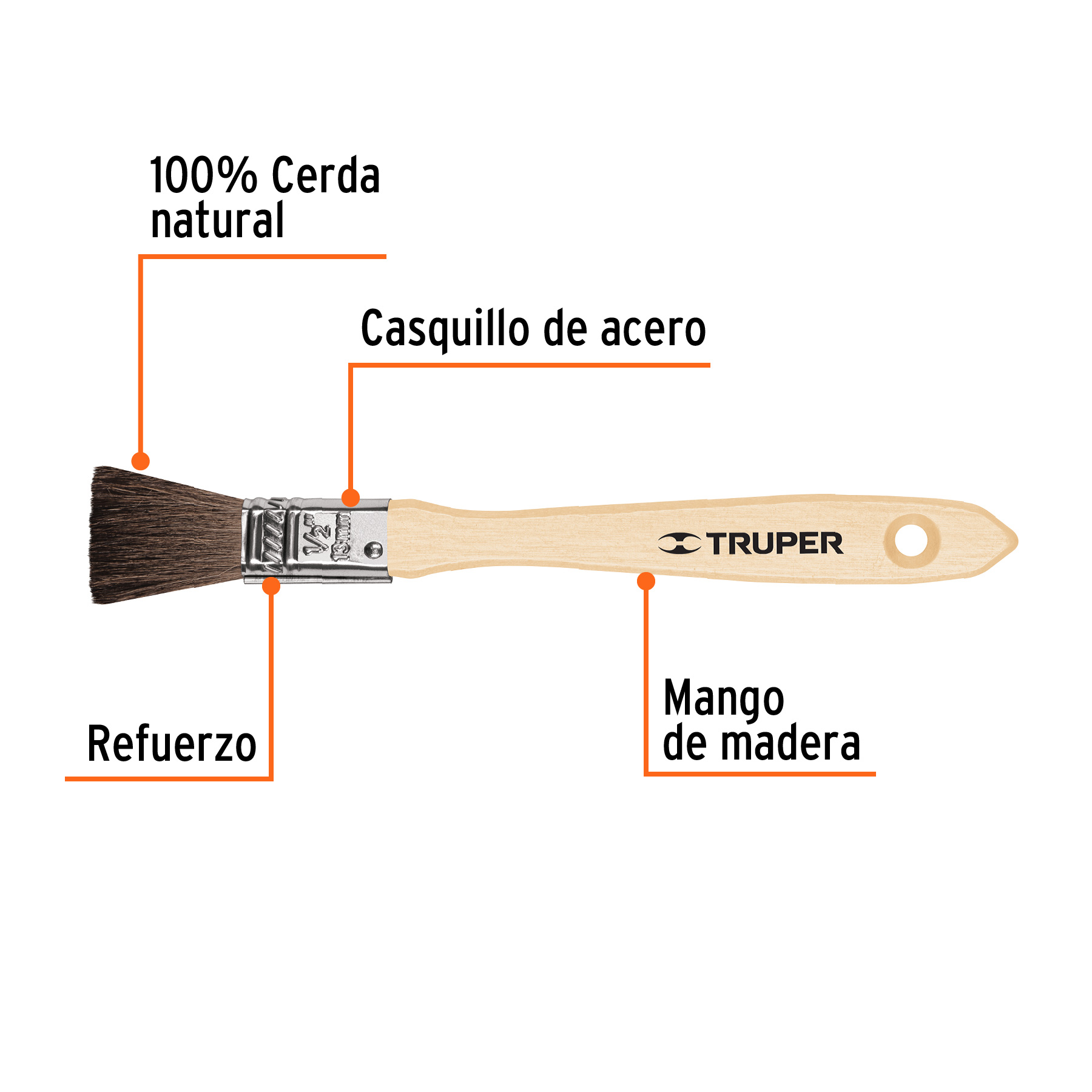 Brocha pelo de camello, mango de madera, 1/2' - BRT-1/2C / 12465