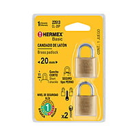 Blíster con 2 candados de latón de 20mm, Hermex Basic - CL-20P / 23513