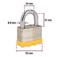 Juego de 4 candados cuerpo laminado, 50 mm, Hermex Basic - CM-50X4P / 20508