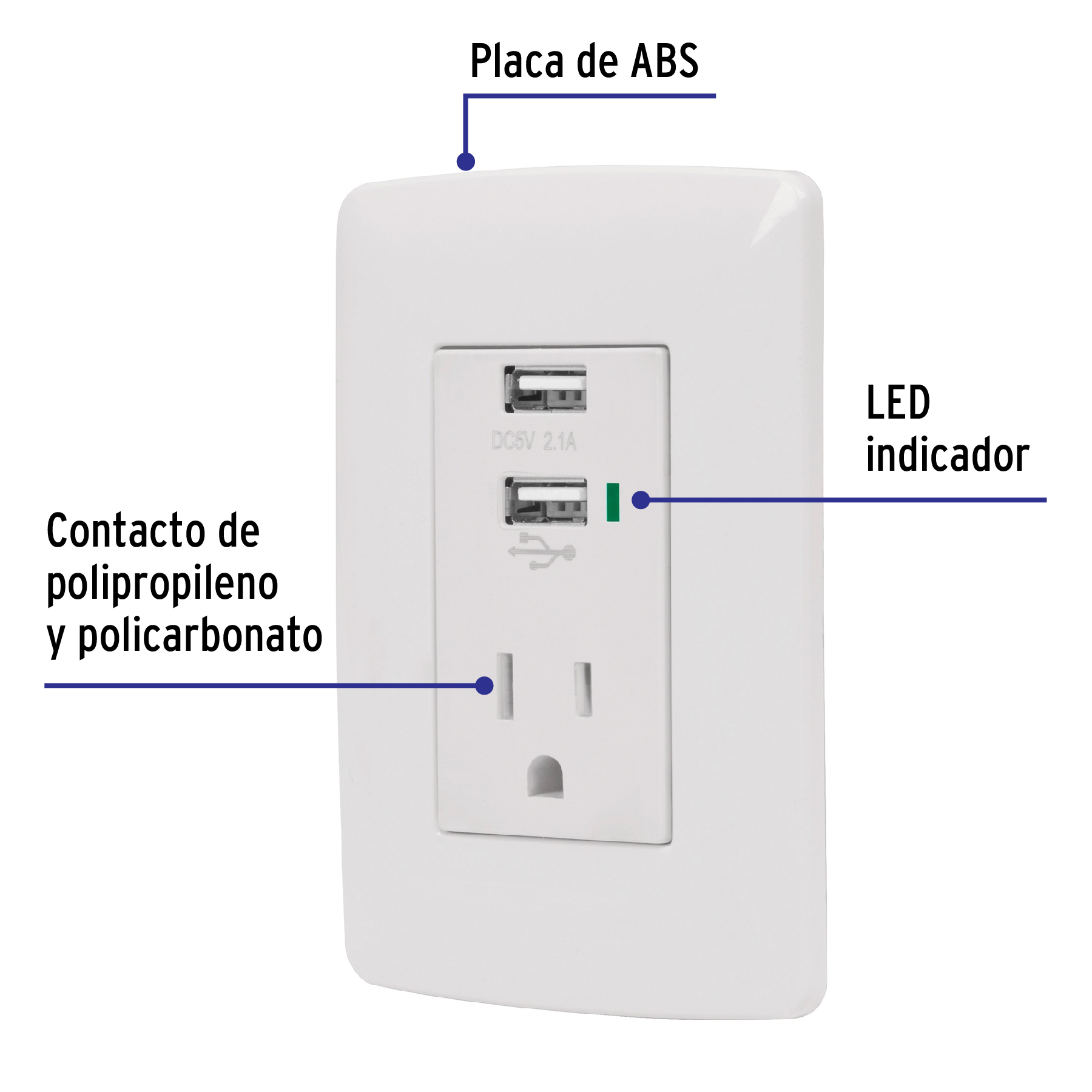 Contacto aterrizado + 2 puertos USB, blanco, línea Italiana - COUSB-IB / 48065