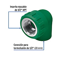 Codo 90° de PPR, 1/2', 20mm, hembra - CV-501 / 49861