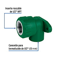 Codo oreja 90° de PPR, 1/2', hembra con inserto - CV-581 / 46036