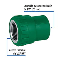 Conector de PPR, 1/2', 20mm, hembra - CV-601 / 49885