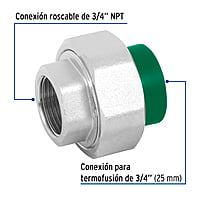 Tuerca unión mixta de PPR, 25mmx3/4' - CV-982 / 49817