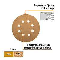 Caja con 5 discos de lija 5' grano 120 lijadora roto-orbital - DIRO-512 / 17950