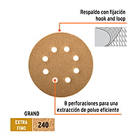 Caja con 5 discos de lija 5' grano 240 lijadora roto-orbital - DIRO-524 / 17959