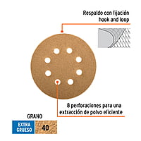 Caja con 5 discos de lija 5' grano 40 lijadora roto-orbital - DIRO-54 / 17765