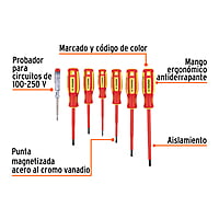 Juego 6 desarmadores dieléctricos y 1 probador de corriente - DTJ-7D / 14196