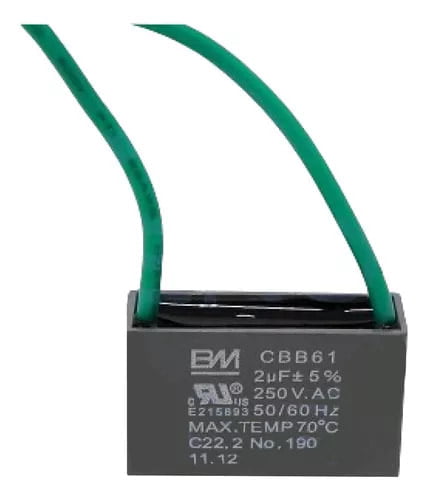 Capacitor de Trabajo Cuadrado para Ventilador con Cables 2UF, 250V