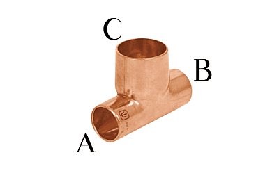 Tee de cobre reducida, 1/2' x 1/2' x 3/4' - CC-721 / 49741