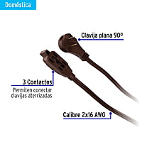 Extensión eléctrica doméstica con clavija plana, 5m, café - ED-5C / 48019