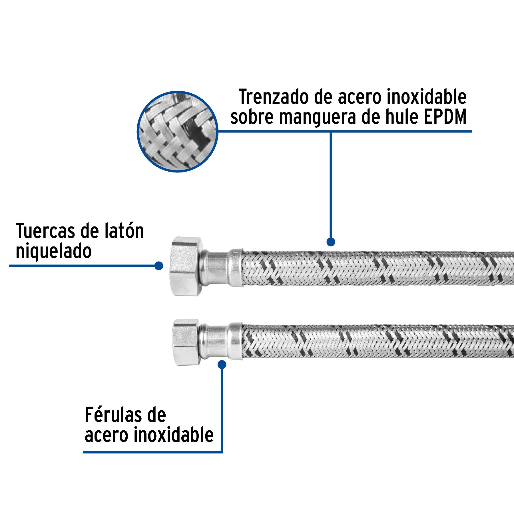 Manguera hule,1/2x3/4', 40cm, acero, usos generales - FBO-1240X / 49131