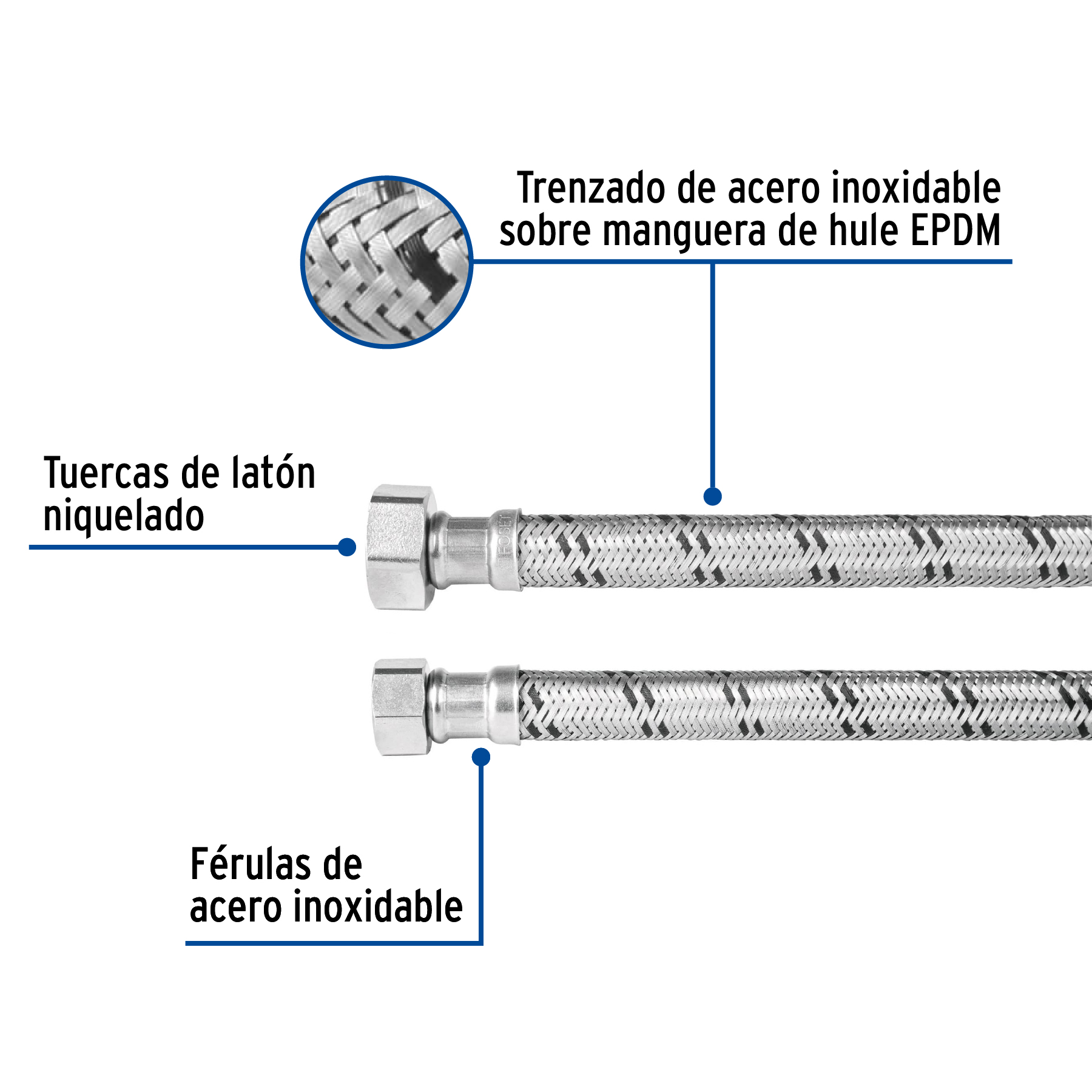 Manguera hule, 1/2', 80 cm, acero inoxidable, usos generales - FBO-1280X / 49134