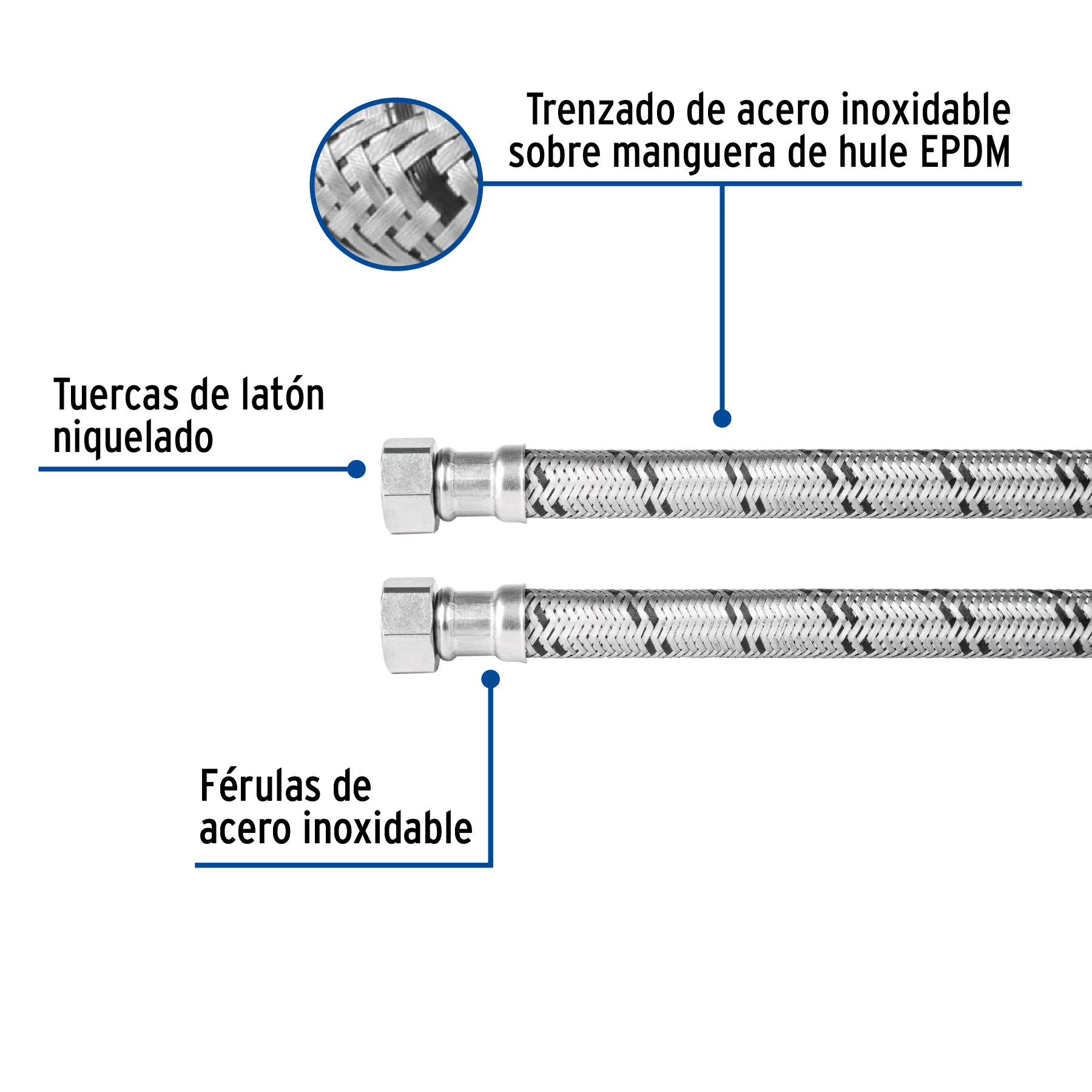 Manguera trenzada de acero 1/2x1/2'X 120cm usos generales - FBO-22120X / 48967