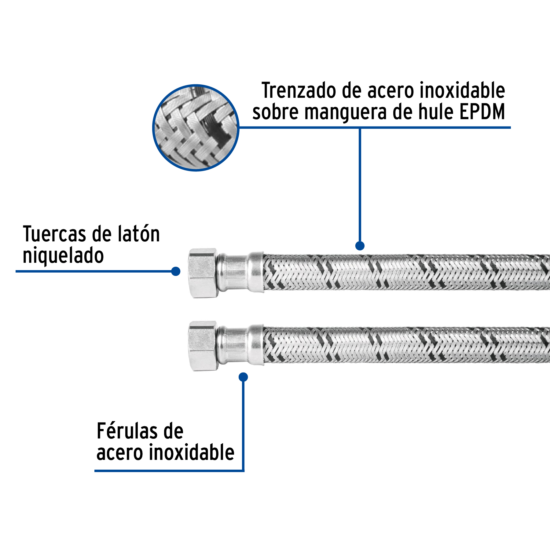 Manguera trenzada de acero 1/2 x 1/2'X 40 cm usos generales - FBO-2240X / 48964