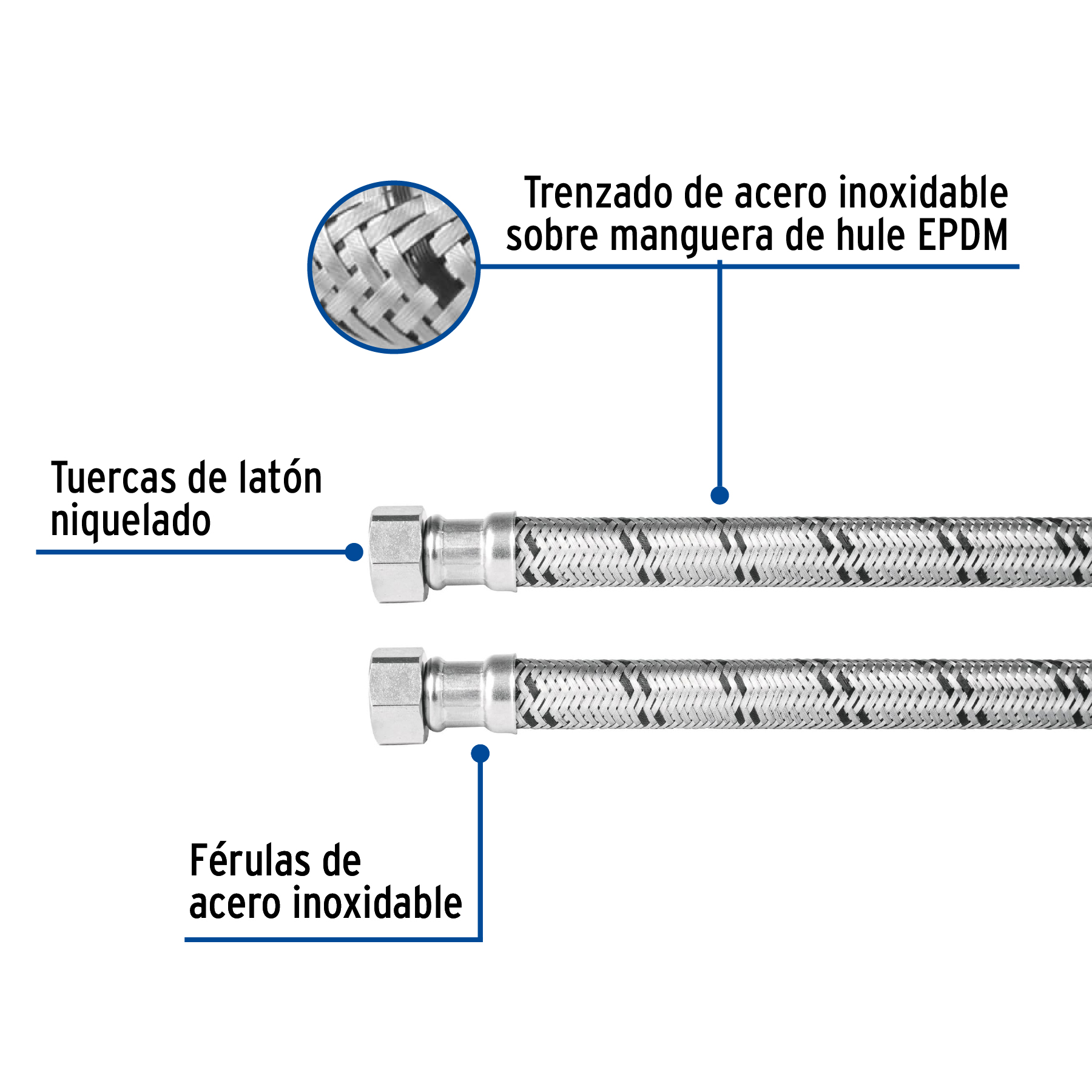 Manguera trenzada de acero 1/2x1/2'X80cm usos generales - FBO-2280X / 48966