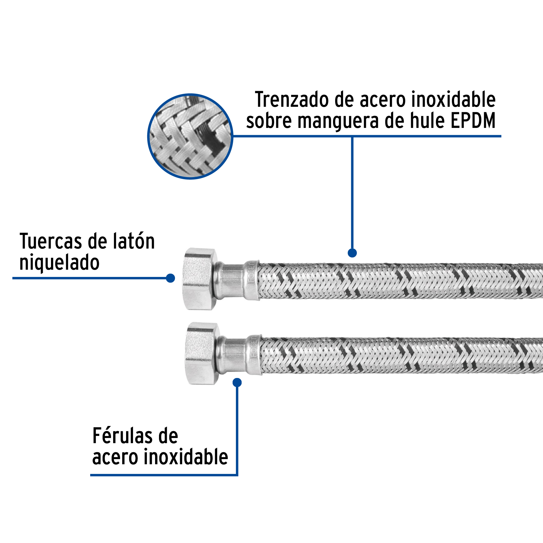 Manguera de hule, 3/4x3/4', 40cm, acero, usos generales - FBO-3440X / 49129