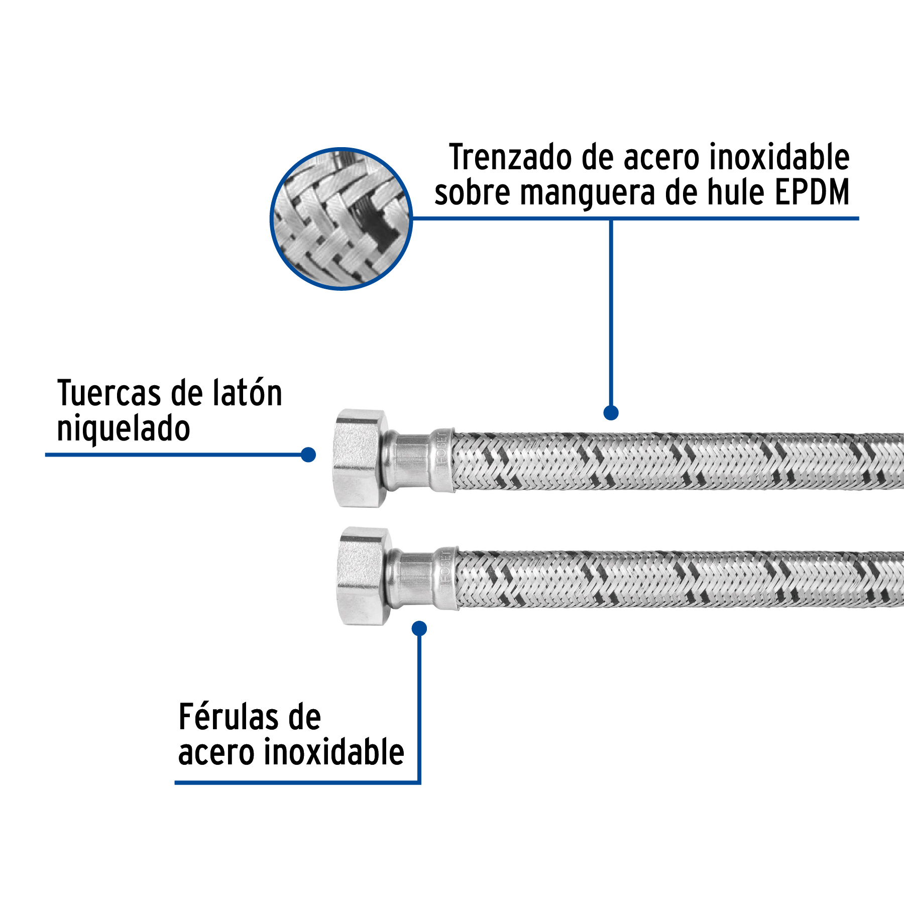 Manguera de hule, 3/4x3/4', 60cm, acero, usos generales - FBO-3460X / 49130