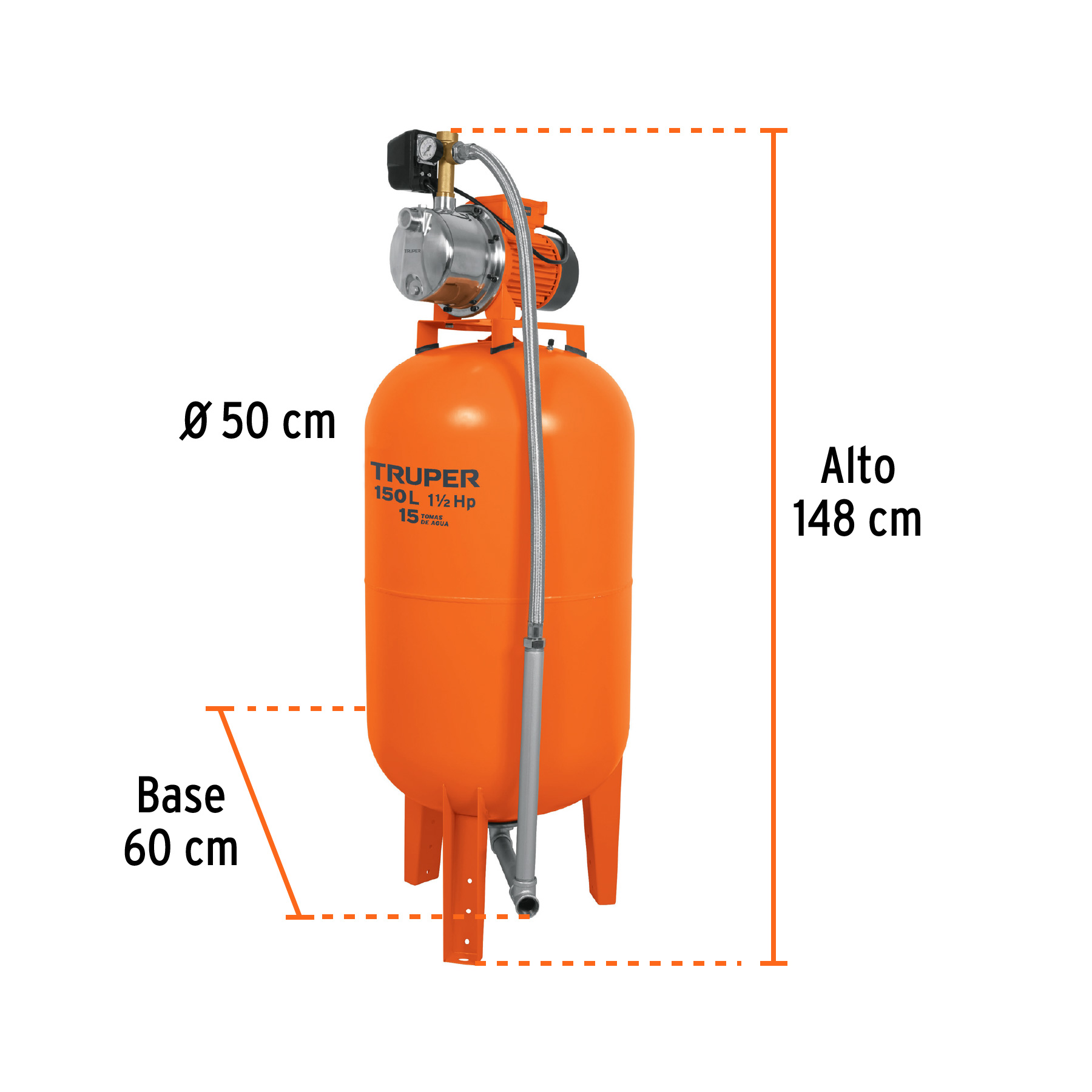 Bomba hidroneumática 1-1/2 HP, 150 litros - HIDR-1-1/2X150 / 12257