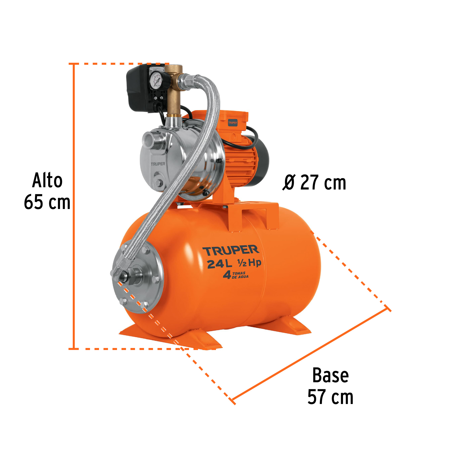 Bomba hidroneumática 1/2 HP, 24 litros - HIDR-1/2X24 / 10077