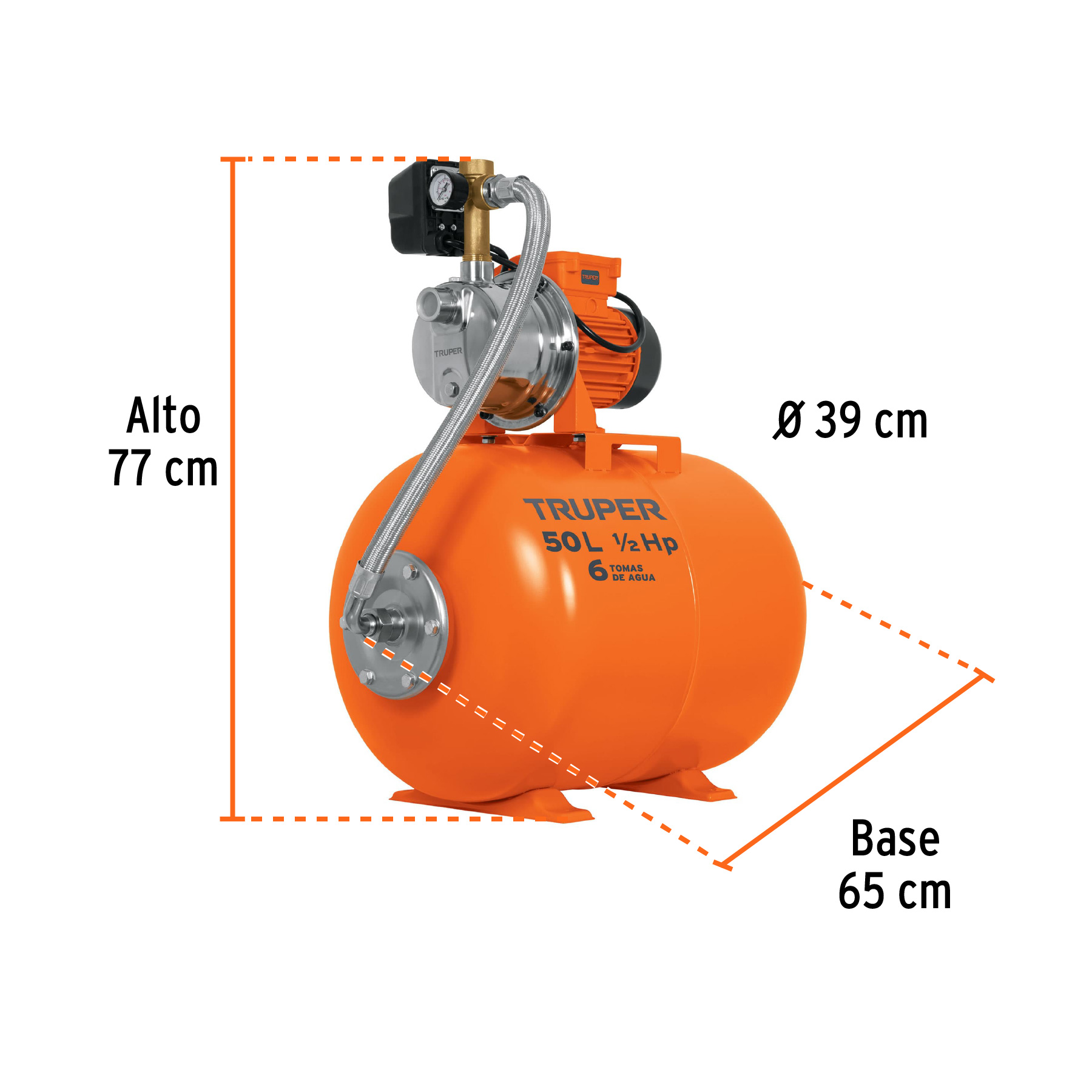 Bomba hidroneumática 1/2 HP, 50 litros - HIDR-1/2X50 / 12254