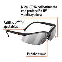 Lentes de seguridad ligeros con marco, espejo plata, Vision - LEDE-EP / 10825