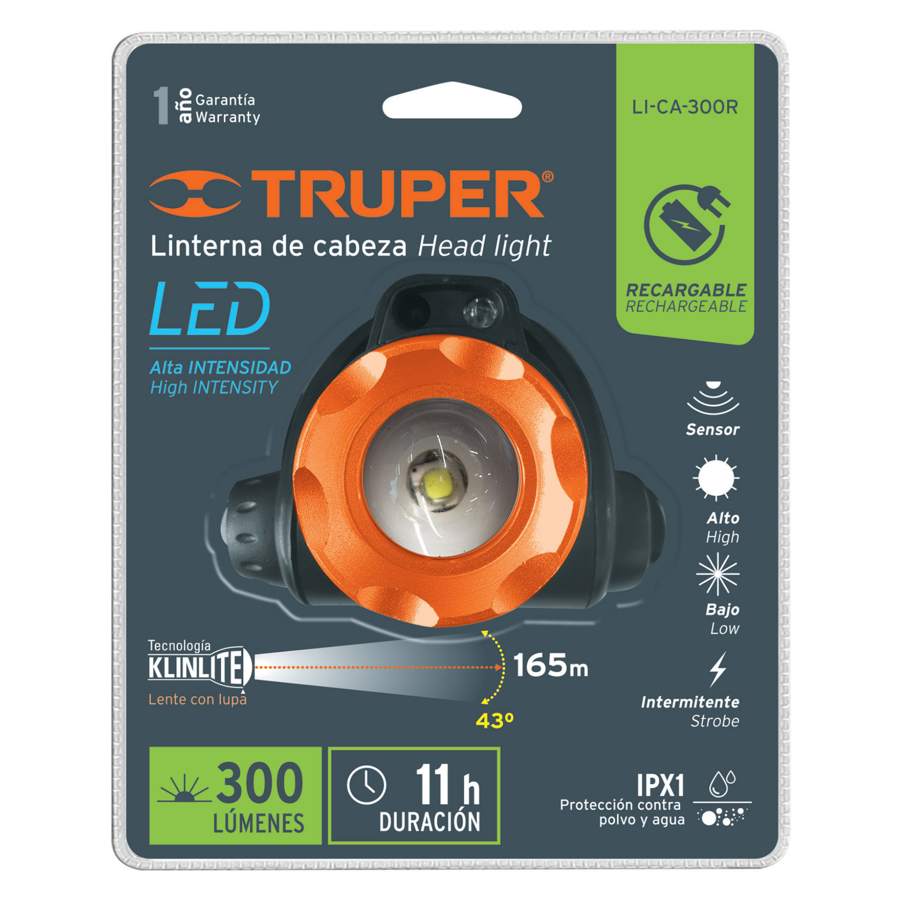 Linterna de minero, 300 lúmenes, 1 LED, recargable - LI-CA-300R / 12890