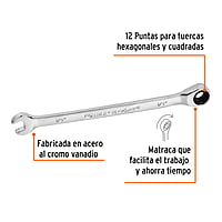 Llave combinada con matraca, 1/4' x 120 mm, Truper Expert - LL-2008X / 13601