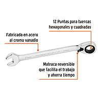 Llave combinada matraca reversible, 12x168 mm,Truper Expert - LL-2012MXR / 13668