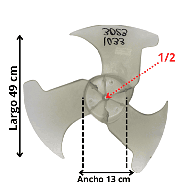 Aspa Condensador para Minisplit Mirage Largo 49 cm Ancho 13 cm Flecha 1/2, 3 Hojas - 10333023