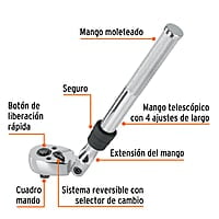 Matraca telescópica cuadro 3/8' cabeza articulada - M-3890 / 13219