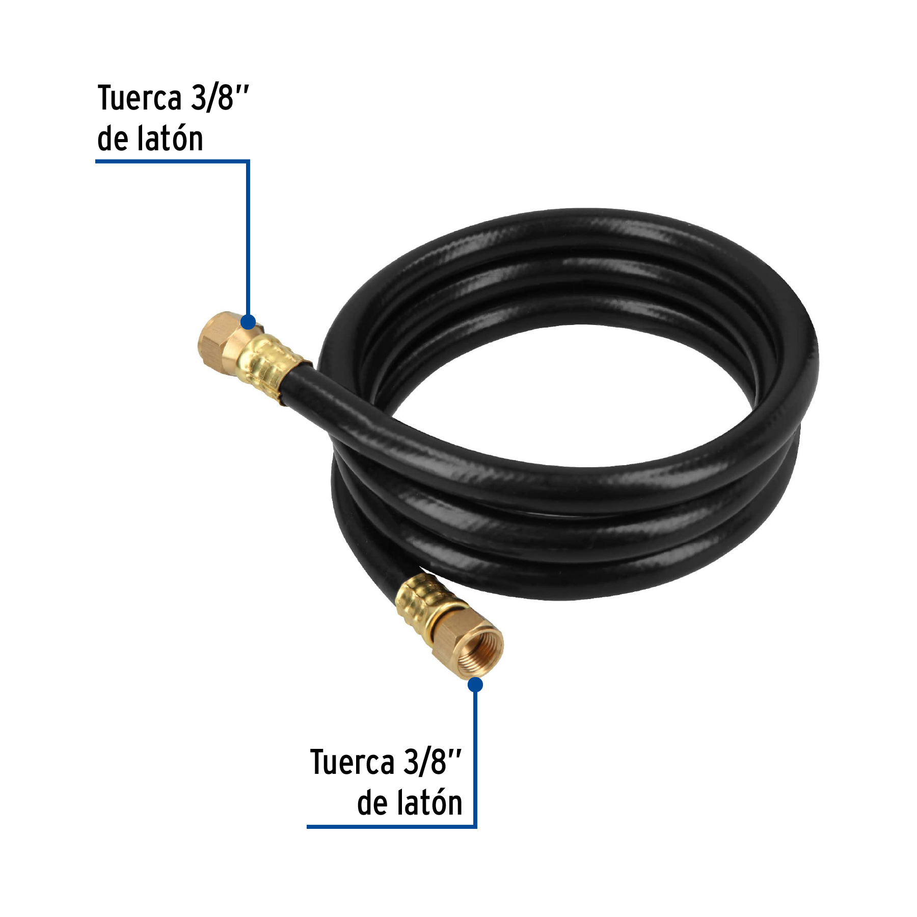 Manguera flexible negra, PVC, 3/8',250 PSI,con conexión,1.5m - MGAN-15 / 40075