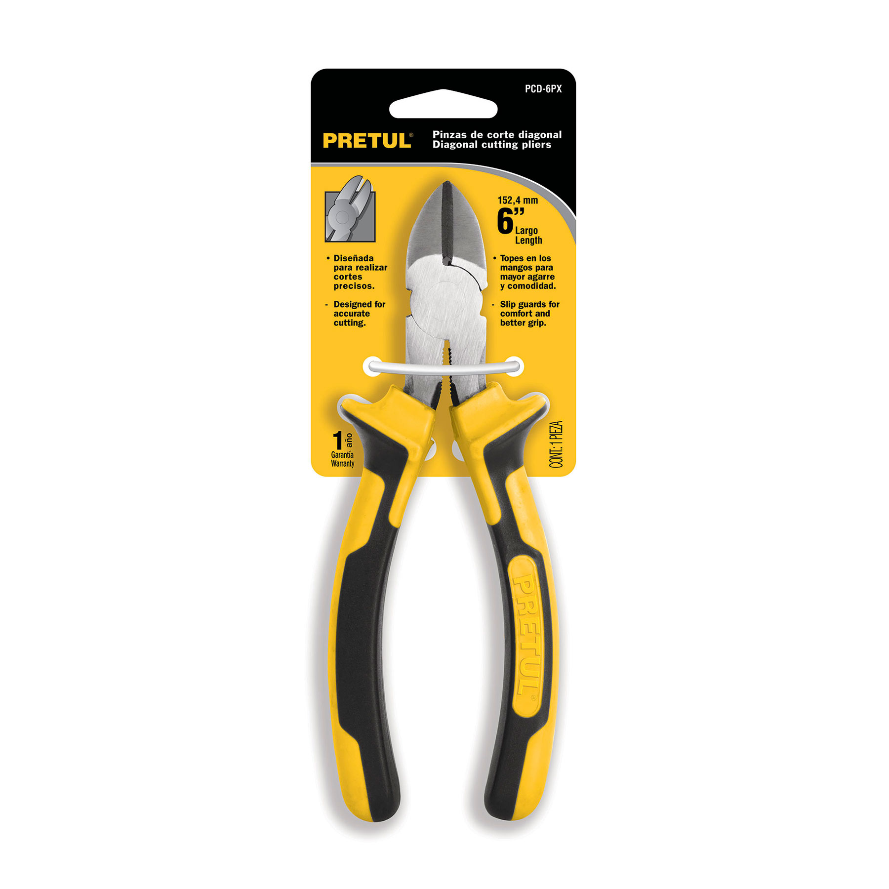 Pinza corte diagonal 6', mango comfort grip, Pretul - PCD-6PX / 22675