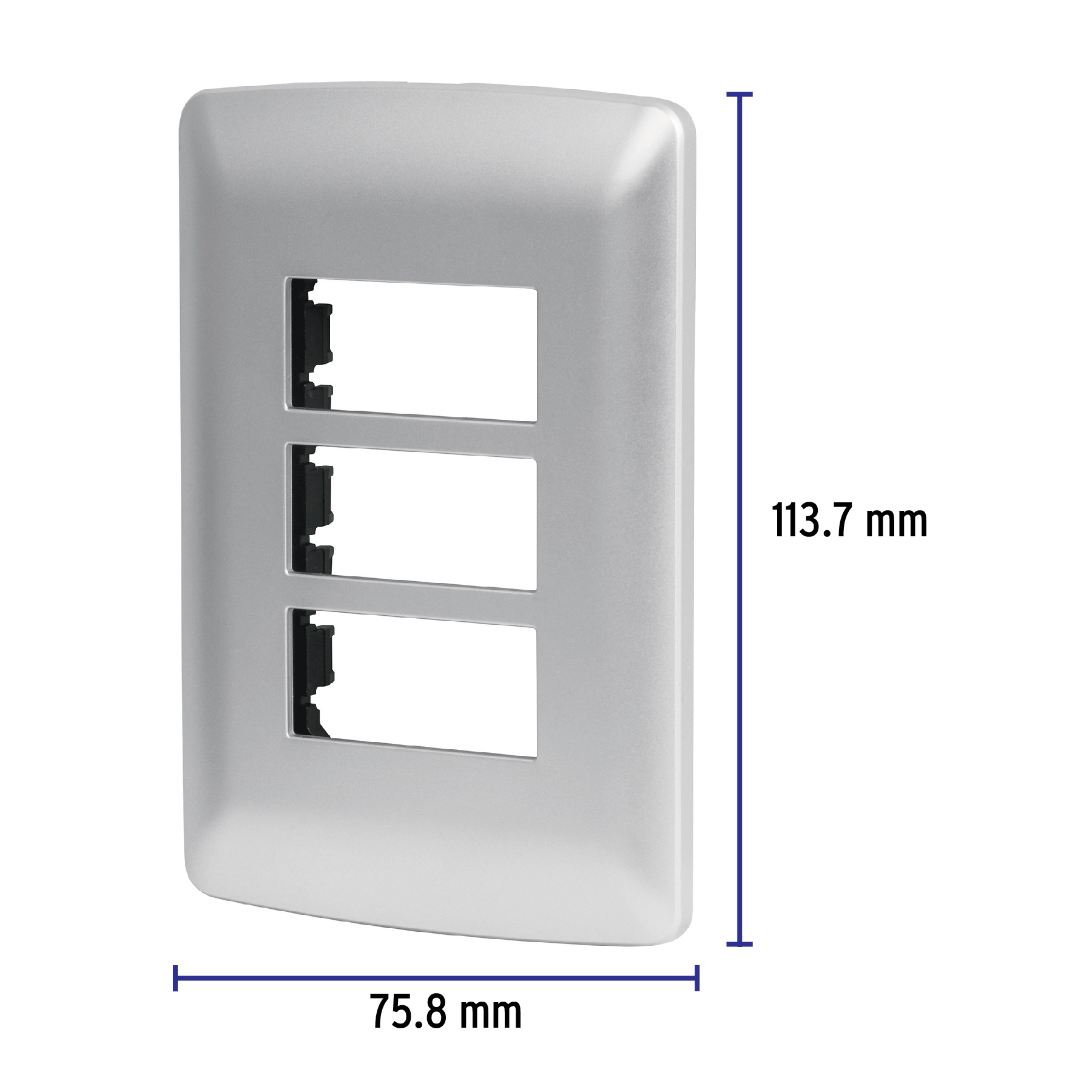 Placa 3 módulos de ABS, línea italiana, color plata - PPTR-IP / 46399