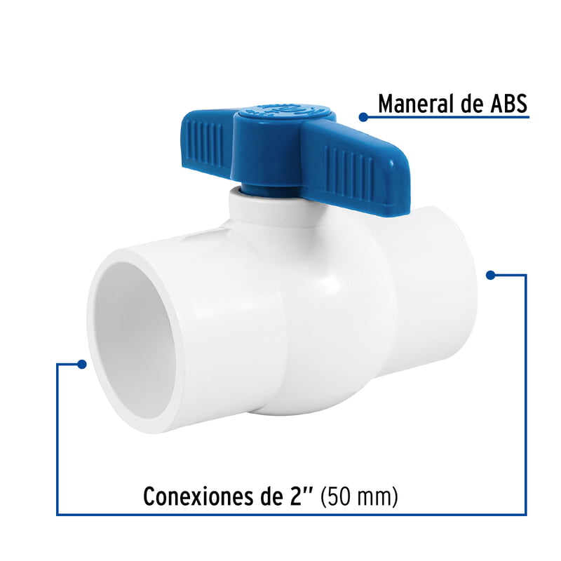 Válvula de esfera de PVC, de 2', para cementar - PVC-ES-2 / 49161