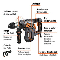 Rotomartillo SDS Plus 5 Joules 1500 W, industrial, Truper - ROEL-50N2 / 19320