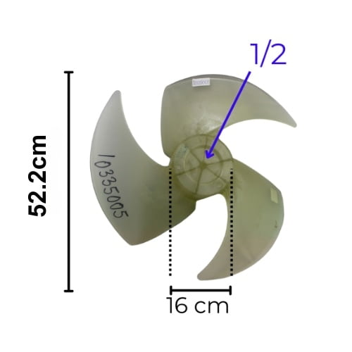 Aspa Para Minisplit Condensador 2Ton, Diametro Externo 55.2Cm, Centro 16Cm, Flecha 1/2, 3 Hojas -numero de parte  10335005