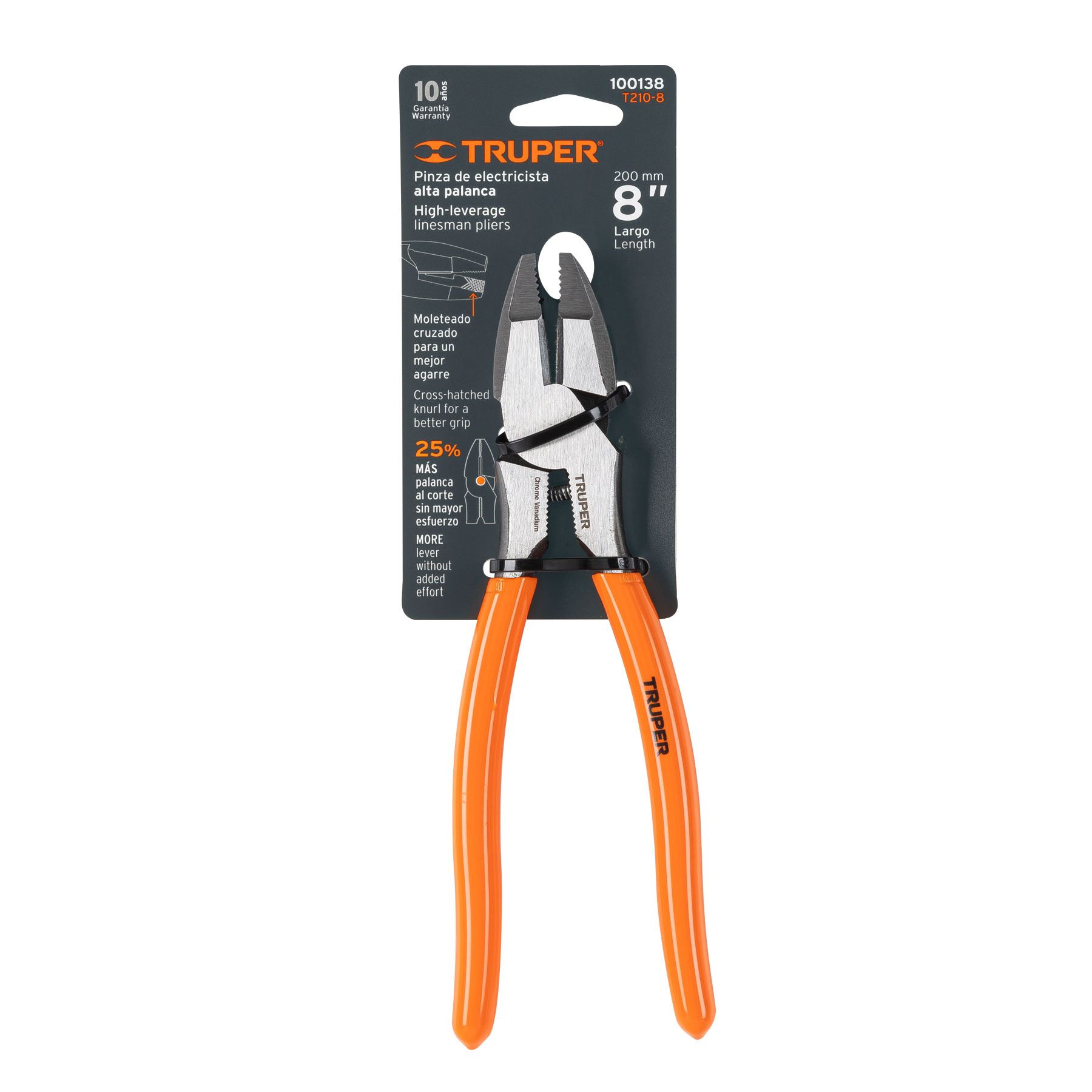 Pinza profesional p/electricista 8', alta palanca, mango PVC - T210-8 / 100138