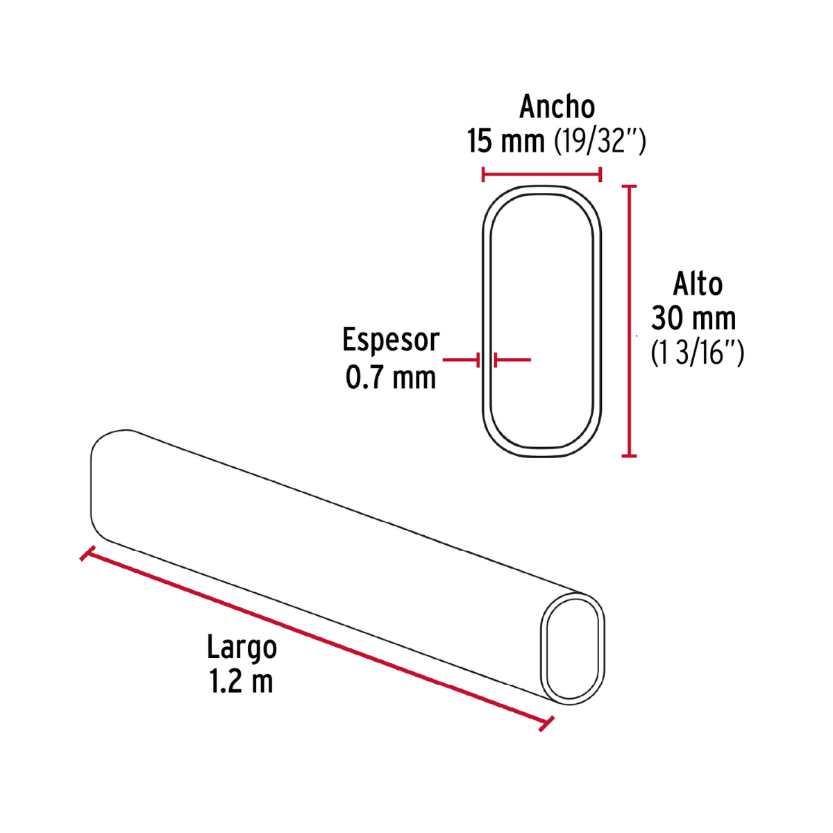 Tubo ovalado para clóset, 1.2 m, acero cromado, HERMEX - TO-512 / 45899
